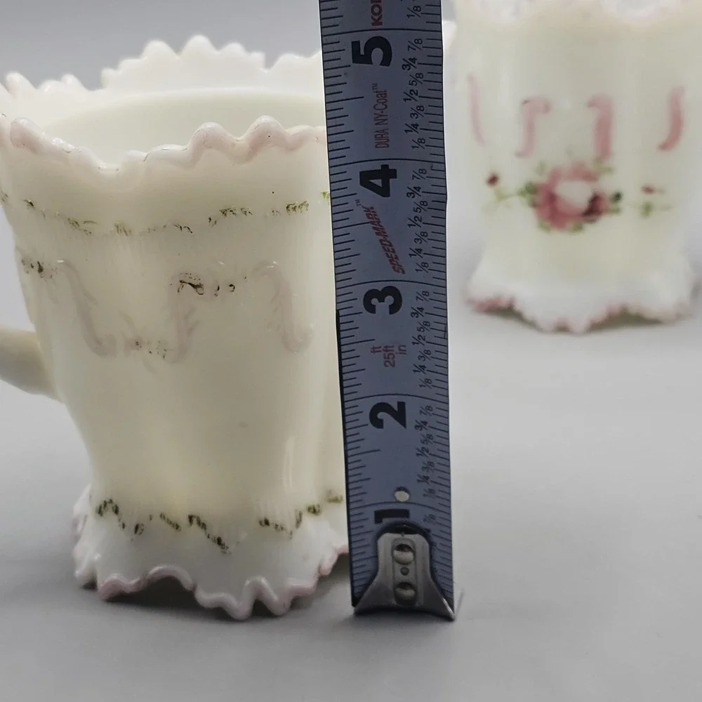 Vintage‎ EAGP Dithridge Creamer & Sugar Bowl White Milk Glass Roses Hand Painted